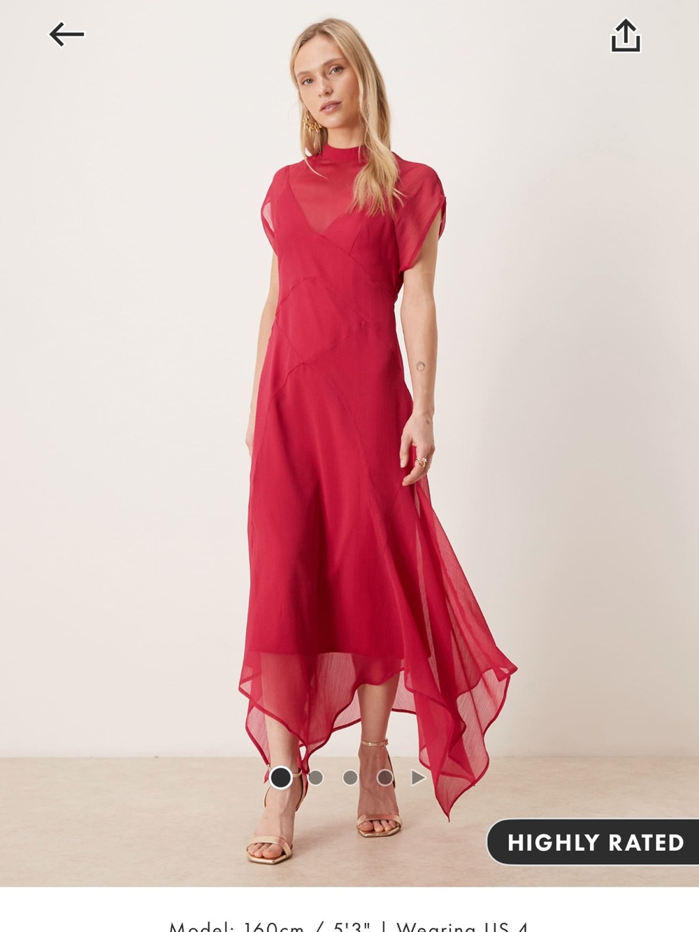 ASOS Red Asymmetrical Handkerchief Hem Midi Skirt NWT